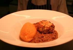 Mince with leek dumpling and peppery swede mash